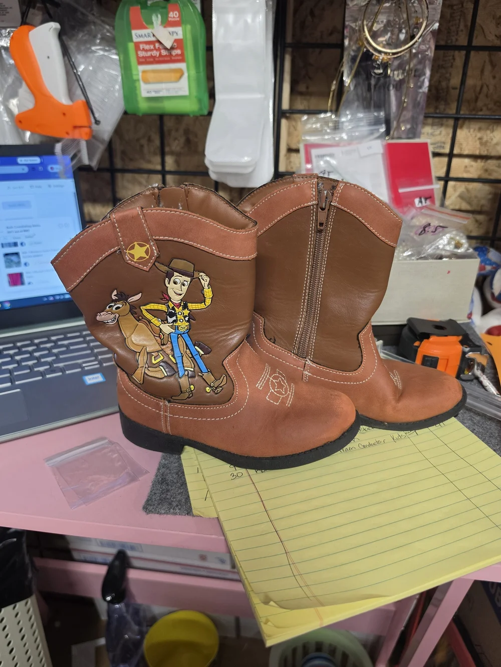 AT-1 Disney Brown Kids Cowboy Boots with Woody Graphic